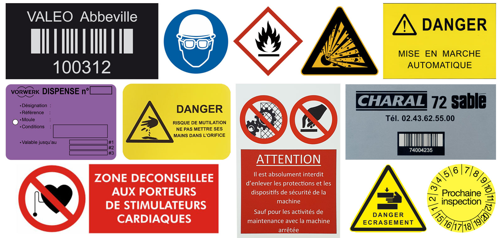 Panel d'étiquettes signalétiques et réglementaires