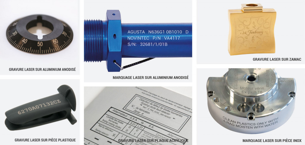 Différentes matières avec marquage laser