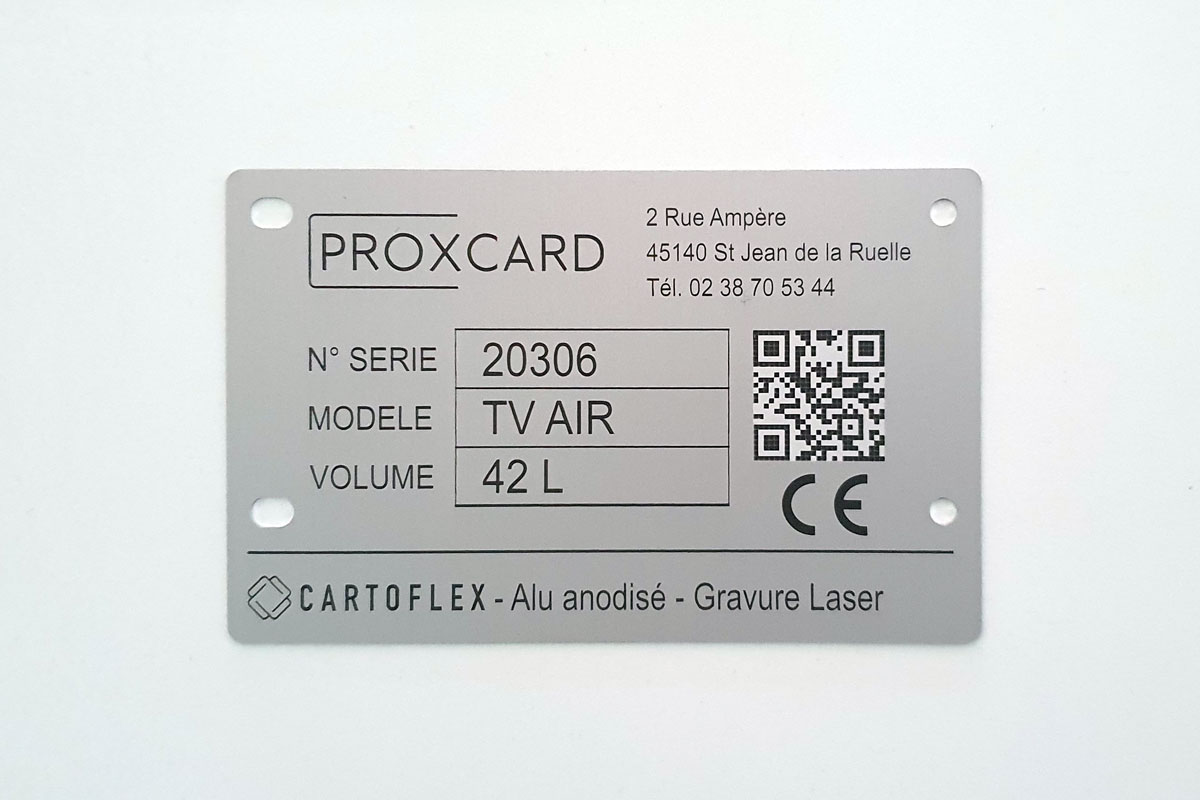 Plaque aluminium avec écriture et datamatrix en gravure laser